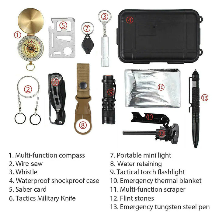 14-in-1 Emergency Survival Gear Kit Tactical Outdoor SOS EDC