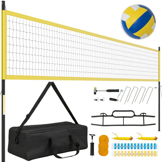 Portable Outdoor Volleyball Net Set Heavy-Duty Volleyball Net System-Yellow