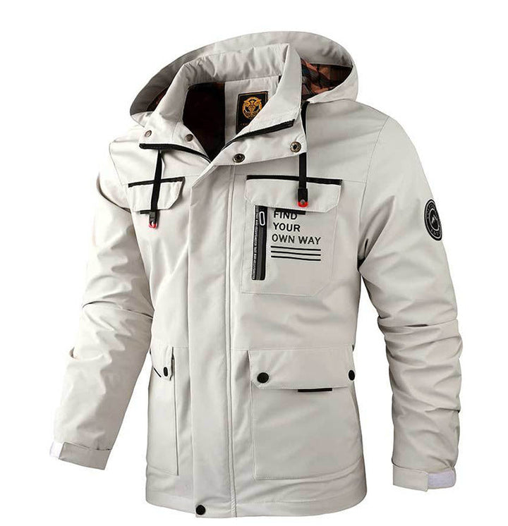 Men Hooded Parka Jacket Warm Windproof Outdoor Multi Pocket Coat